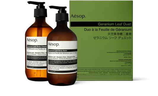 2 x 500ml bottles of Aesop Geranium Leaf Body Cleanser & Balm