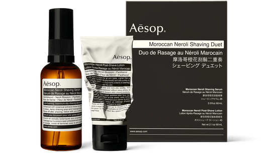 60ml Bottle & tube of Aesop Moroccan Neroli Shaving Duet - serum & lotion