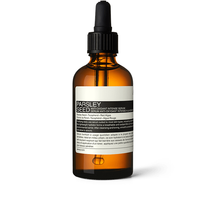60ml bottle of Aesop Parsley Seed Anti-Oxidant Intense Serum with pipette