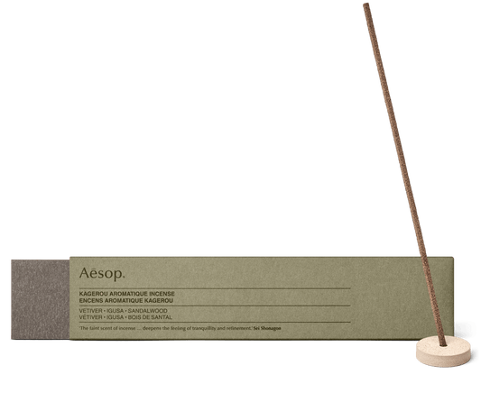 Open box of Aesop Kagerou Aromatique Incense