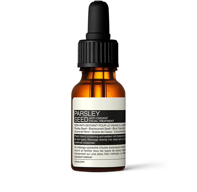 15ml bottle of Aesop Parsley Seed Anti-Oxidant Facial Treatment