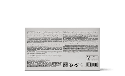 Back of the 150g box of Aesop Polish Bar Soap displaying ingredients and manufacturing information