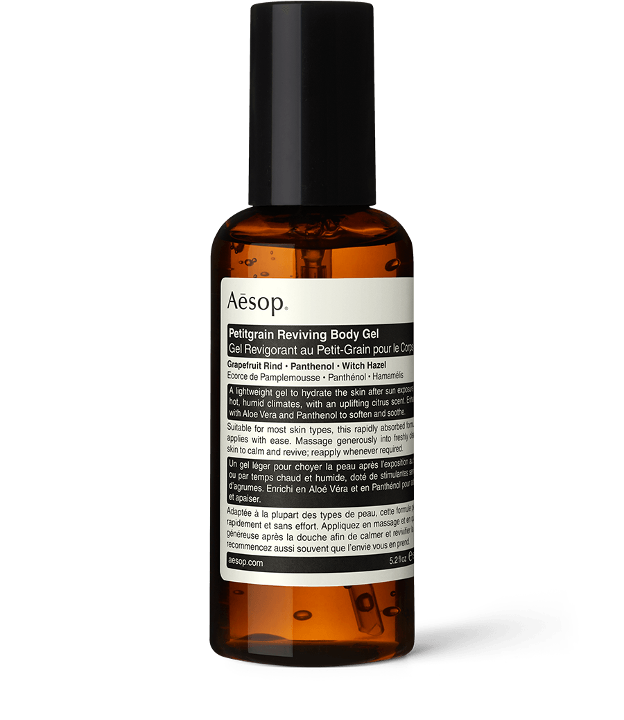 150ml bottle of Aesop Petitgrain Reviving Body Gel