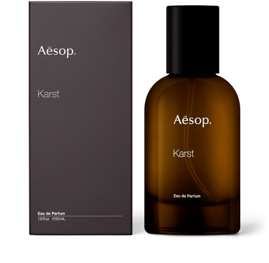 50ml bottle of Aesop Karst eau de parfum with the box