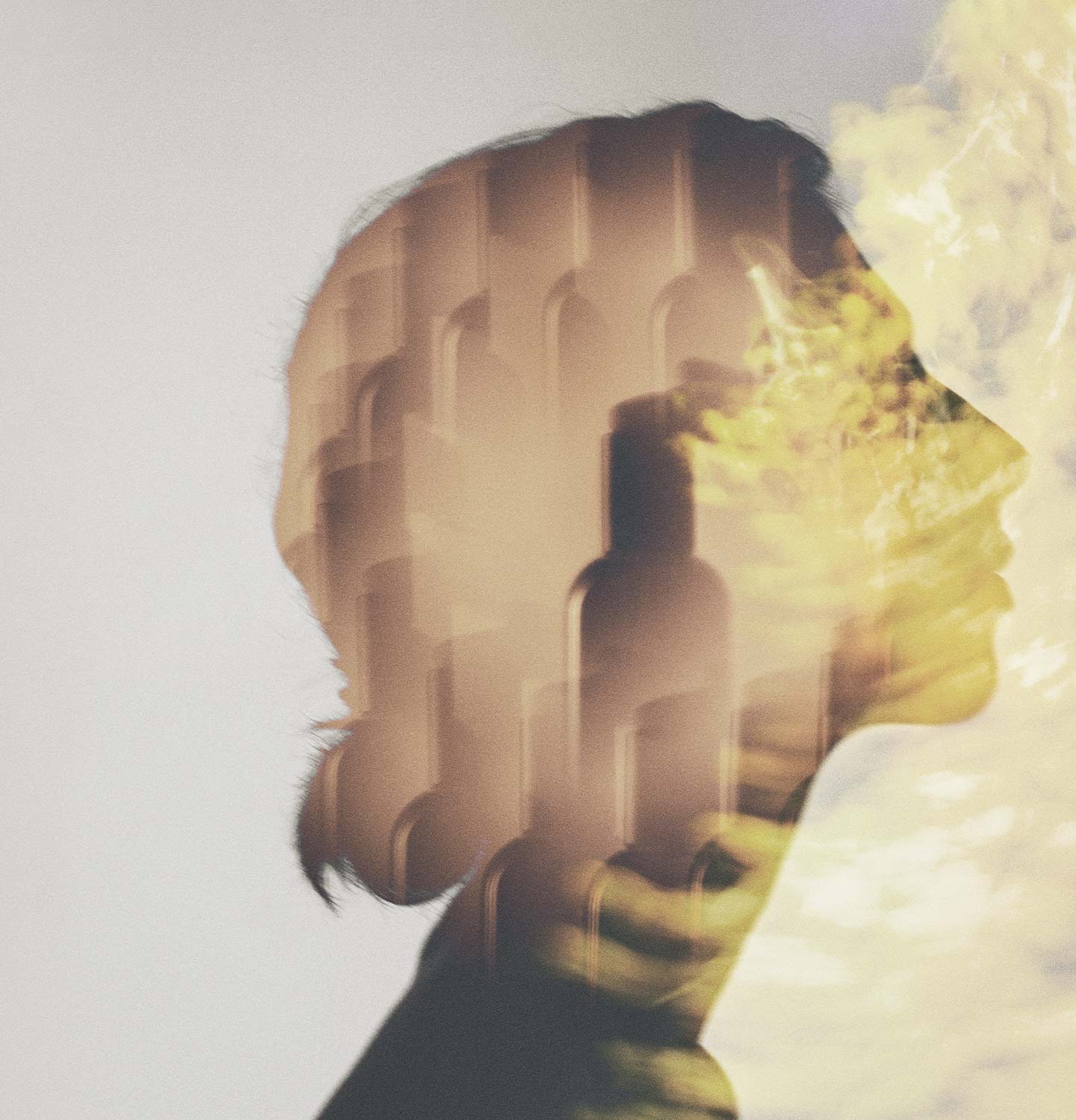 Silhouette image of a woman with a reflection of Aesop Gloam Eau de Parfum