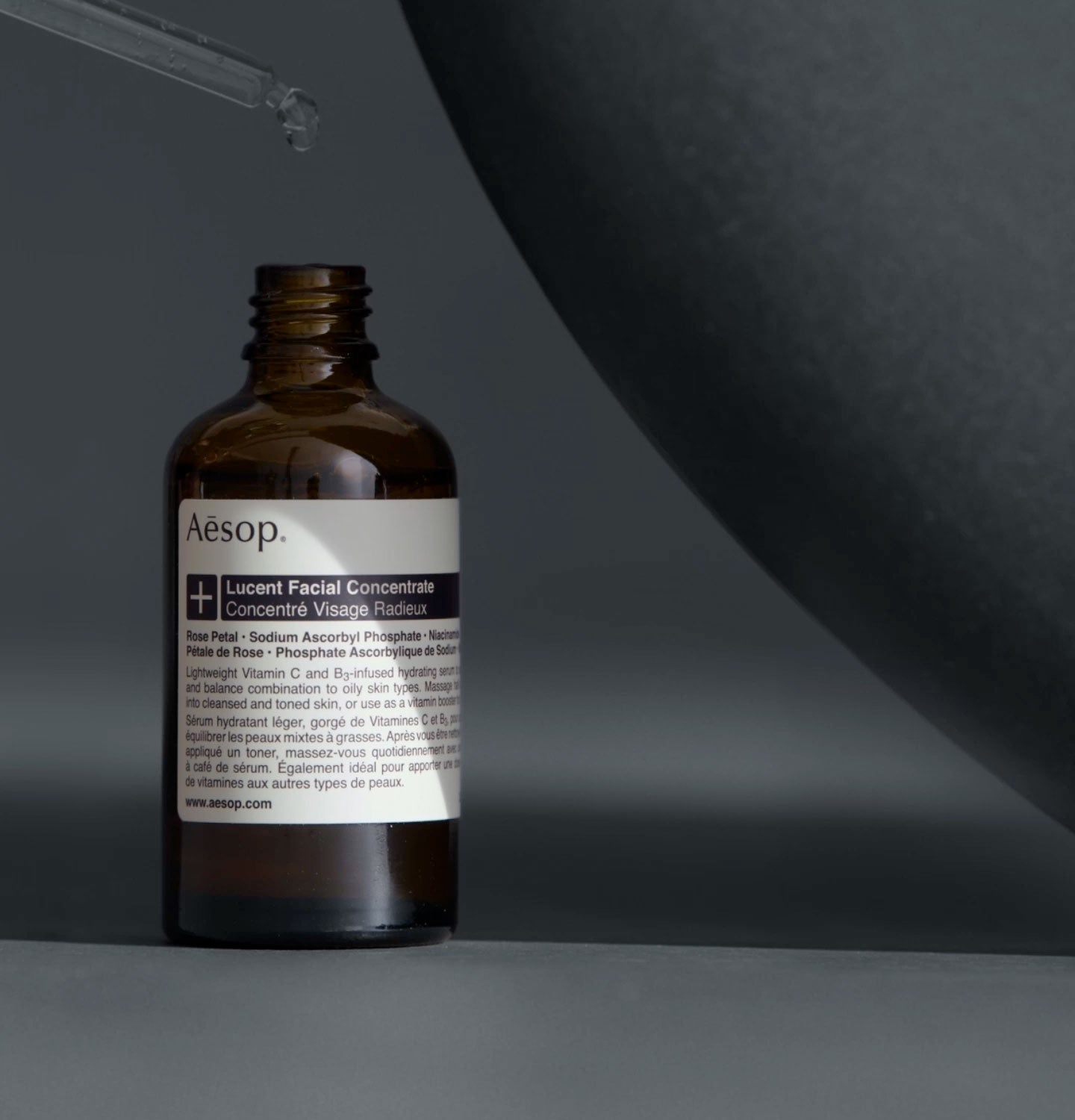 60ml bottle of Aesop Lucent Facial Concentrate with a dropper