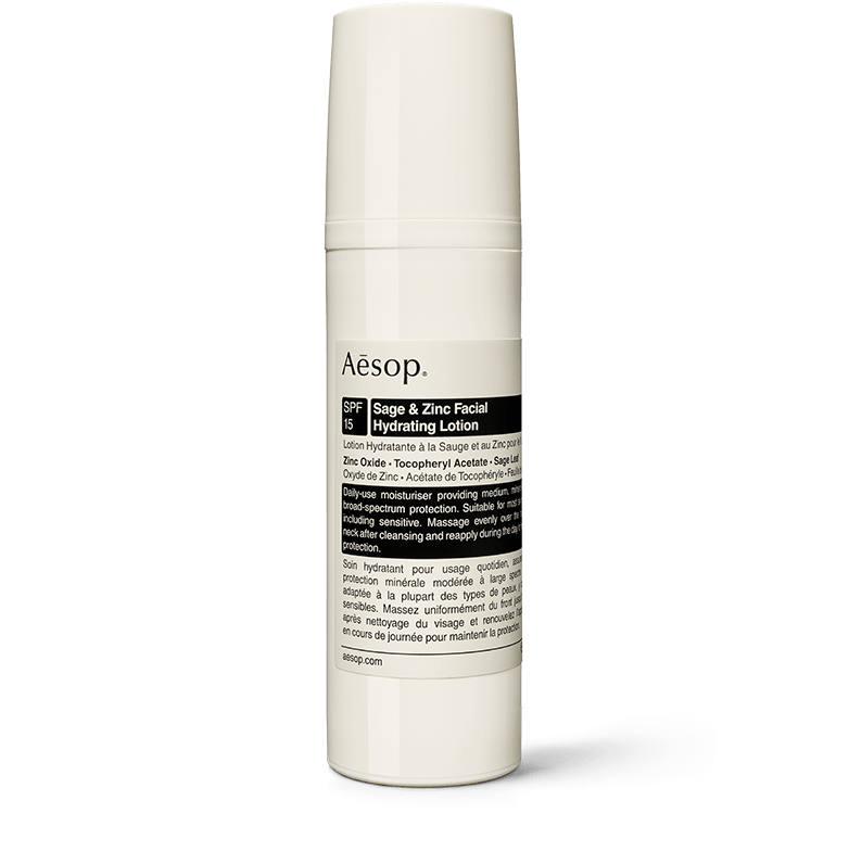 50ml bottle of Aesop Skin Sage and Zinc Facial Hydrating Lotion SPF15